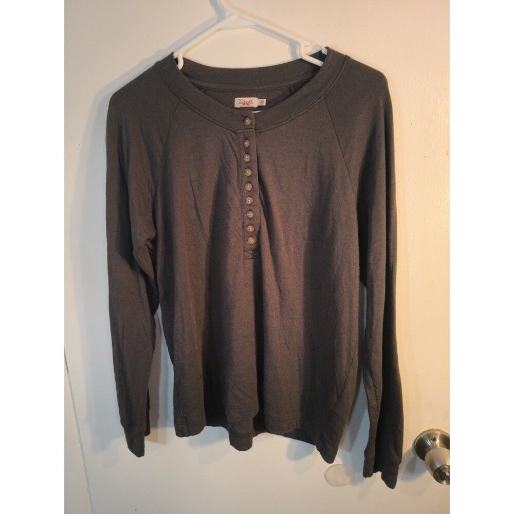 Faherty Cloud Henley Shirt Womens M Charcoal Gray Cotton Modal Long Sleeve Soft
